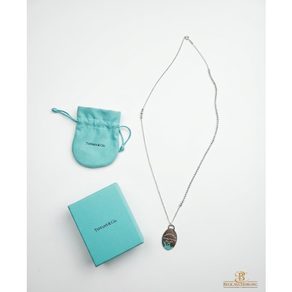  925 Sterling Silver Gorgeous Tiffany & Co Silver And Blue Enamel Splash Charm Necklace 17.96g