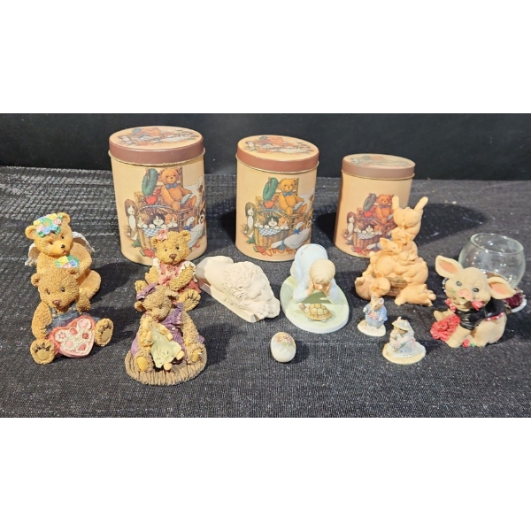 Sweet Collection Of Good Luck Charms and Cat and Bear Canister Set