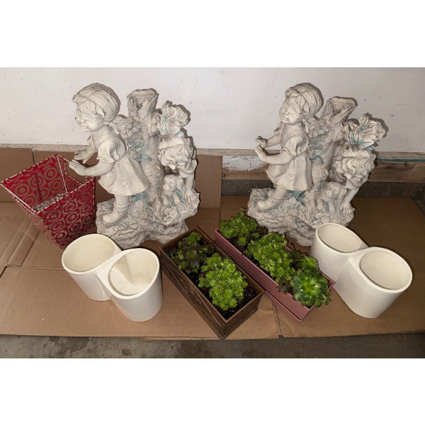 Garden Decor w/ Unique Double Planters &  Rectangular Pots Full Of Live Succulents 