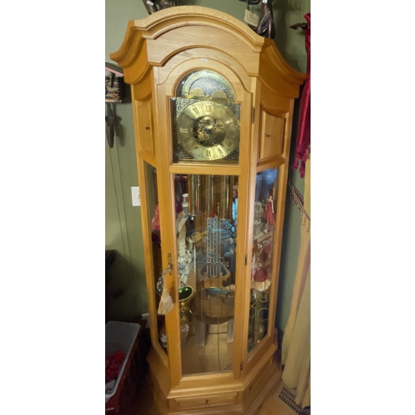 Dold Grandfather Display Cabinet Oak 3 Chimes - Contents Not Included 82 L, 34 W, 12 D