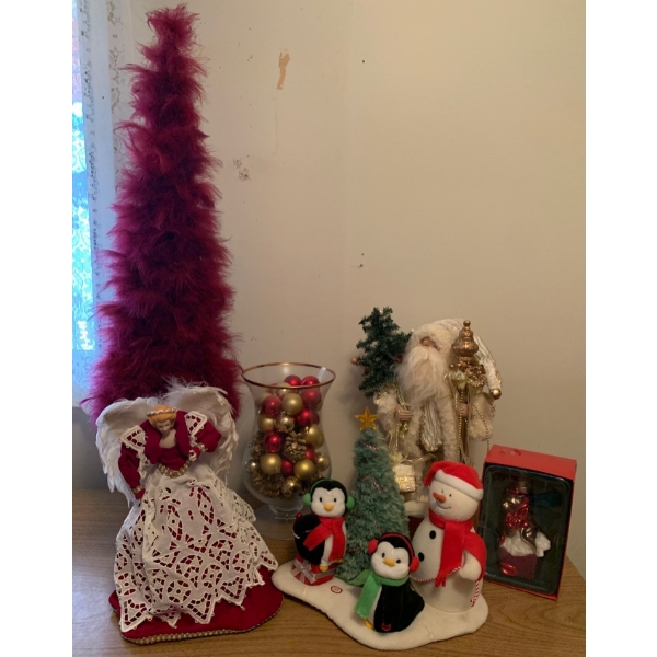 Holiday Collection - Angel, Artificial Feather Tree (36T), Santa, Light Up Singing Snowmen + More 