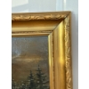 Image 2 : Vintage Oil Painting Depicting Dusk - Landscape In Gold Gilt Frame 24x12
