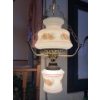 Image 2 : vintage hand-painted hurricane-style hanging lamp with a floral glass globe and brass-toned metal ac