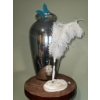 Image 5 : Round Wood Pedestal Table with Glass Vase, Feather Pen, and Base