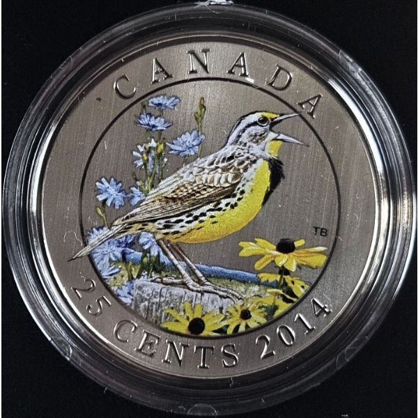 2014 25¢ Birds of Canada: Eastern Meadowlark - Coloured Coin - #1
