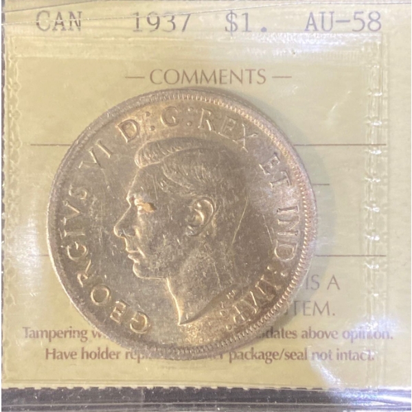 1937 Canadian One-Cent Coin Graded AU-58