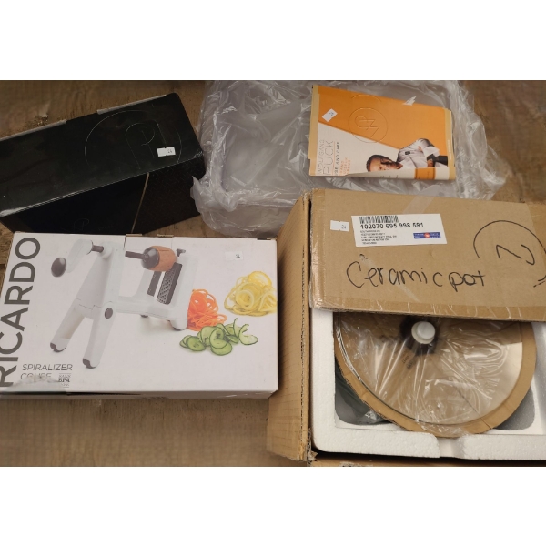 Ricardo Spiralizer, Wolfgang Puck Steamer Basket and 3-in-1 Peeler/ Corer/ Slicer, Ceramic Pot 