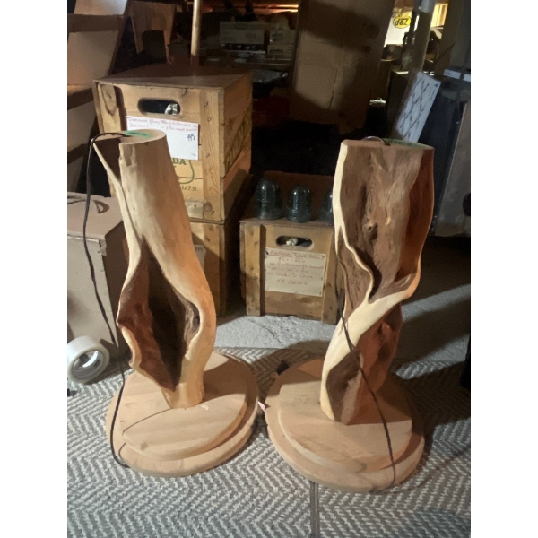 2 ornate wood lamps handmade electric has been pulled and ready for the lights