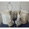Image 1 : Pair of Ceramic Lamps w/ Floral Pattern and Metal Base 25 T (To Top of Finial)