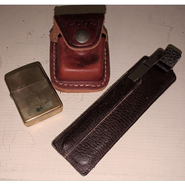 Vintage ZIPPO Refillable Lighter w/ Genuine Leather Belt Sheath & Pocket Comb/Nail File