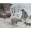 Image 2 : Print of Snowy Farm Feeding, Artist Illegible, Framed Under Glass 38 X 26.5