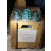 Image 1 : box of antique insulators GTP tell company aqua small some have chips. Some have cracked 17 pieces G