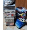 4 Drawer Organizer w/ Old Buttons, Yarn and More!  Also Includes Big Bag of Sewing Fabric
