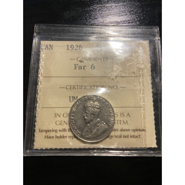1926 Canadian 5cent graded: VF-30 comments: far 6 certification no.  UM 591 

