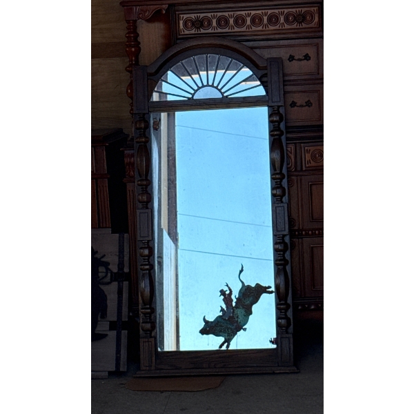 Cowboy Riding Bull Wall Mirror with Wood Cowboy Decor 