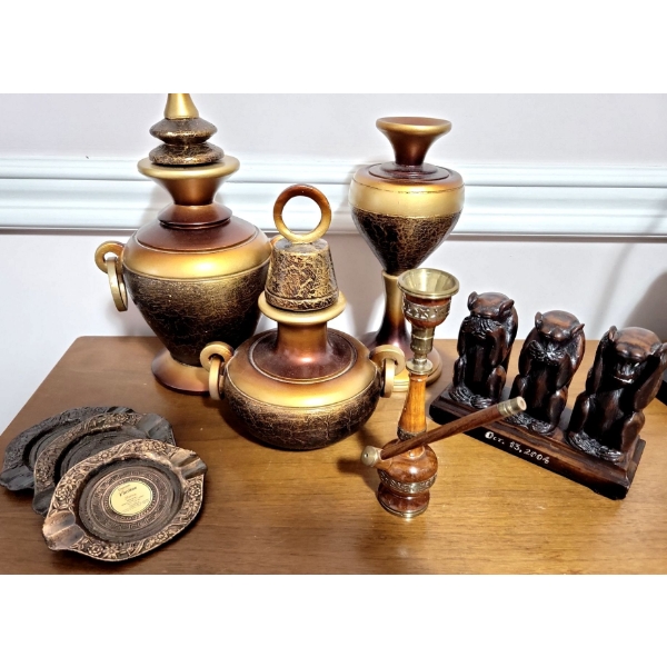Gorgeous Alchemy Urns 10T  No Evil Idol Hand Carved Tobbacco Pipe Copper & Bronze Ash Trays