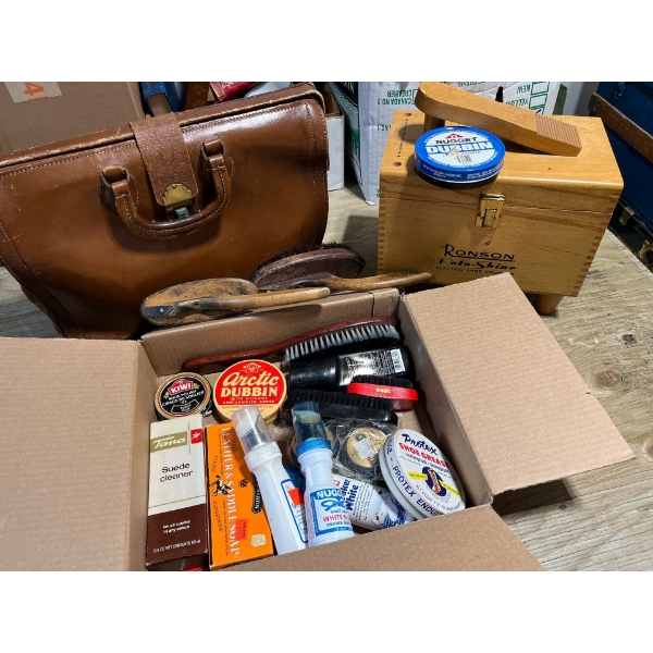 vintage Ronson Roto shine electric shoe polisher including shoe polish brushes, and a vintage men’s 