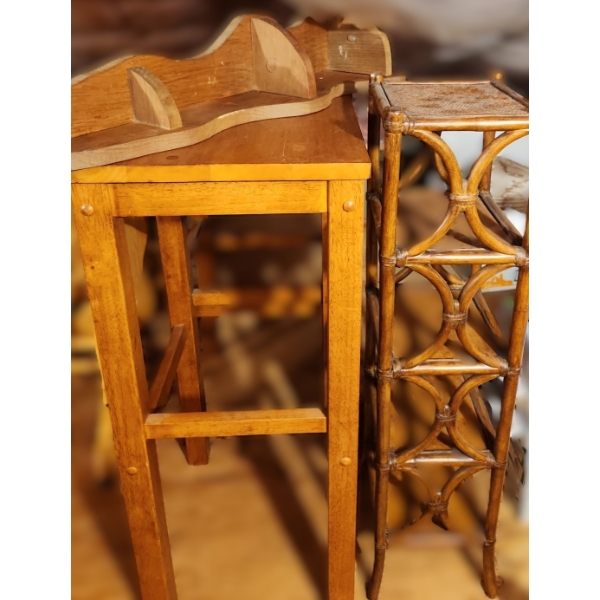 Two Stools 14 W, 13 D, 30 T, Small Corner Shelving 24 T, Display Shelf 9 W, 9 D, 32 T