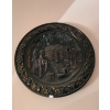 Image 1 : Collection of 9 Metal Plates- Largest 20" Diameter (Log Home Scene) and 8 Others (Scroll All Photos)