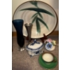 Image 1 : Vintage Kitchen Items-Porcelain Platter, Glassware & Ceramic  Bambo Design, Metal Vase, Tea Cup