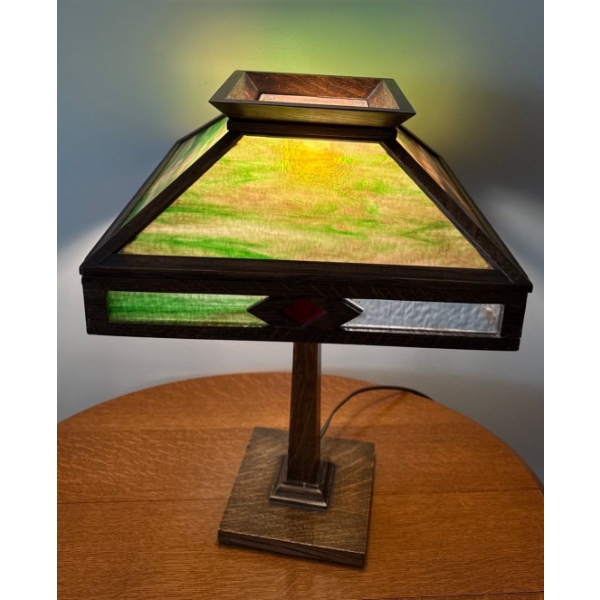 Rockford Light Furniture Co. Stained Glass Table Lamp, Patented in 1911 - 21In Tall 