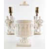 Image 5 : 1950s Set Of Two German-Style Porcelain "Courting Couple" Figural Boudoir Lamps And Japan Planter