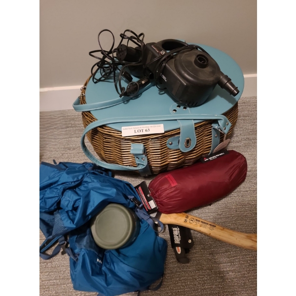 Picnic Basket 18 w, 10 h, 13 d, Two Person Mesh Shelter, Coleman Quick Pump and More!