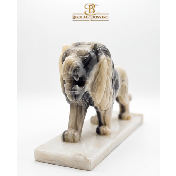 Hand-Carved Lion Sculpture Crafted From Natural Onyx And Marble Stone 12.5''INCHES WIDTH 