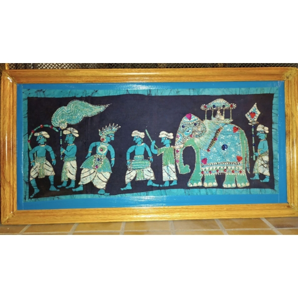 Traditional Festive Elephant Parade Textile Wall Hanging  26" x 12"tall