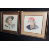 Image 1 : Pair of Portraits 17 X 17 Signature Illegible, Drawings Framed Under Glass