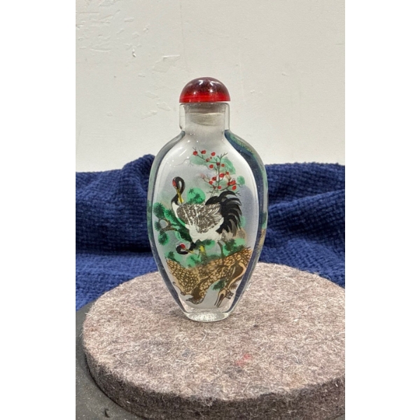 Hand Painted Ibis Glass Snuff Bottle 3H