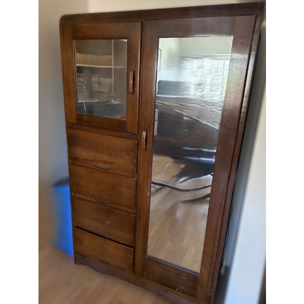 Vintage Armoire w/ Drawers and Attached Mirror 40 W, 17 D, 66 T 