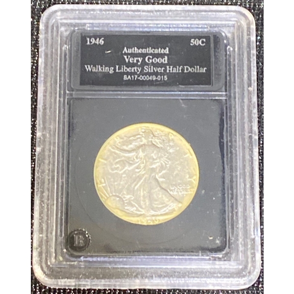 Authenticated Very Good 1946 Walking Liberty Silver Half Dollar