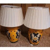 Image 1 : Pair of Yellow, Blue & White Hand Painted Ceramic Lamps.  13 dia top of shade, 30 h top of finial