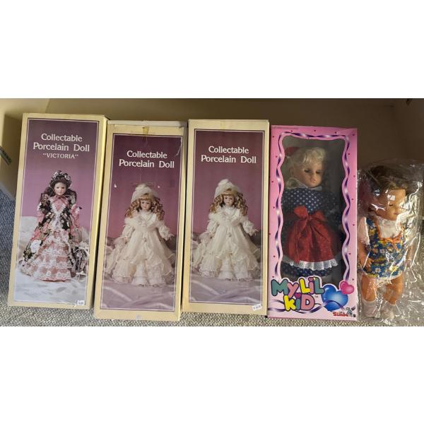 Collection of Porcelain Dolls & Rubber Doll, 5 Dolls Total (~17T) 