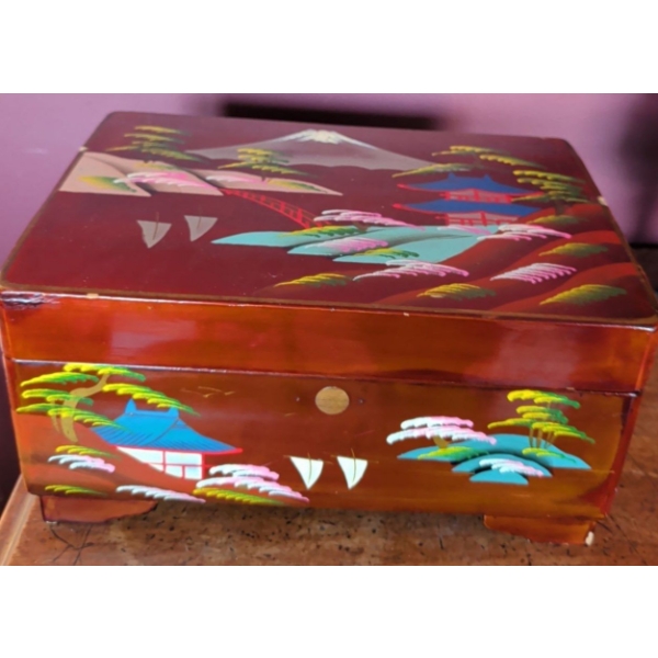 Japanese Laquered Musical Jewelry Box 14Long 