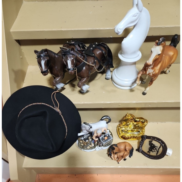 Horse Themed Decor Including: Cowboy Hat, Tallest Chess Piece Horse 13 T