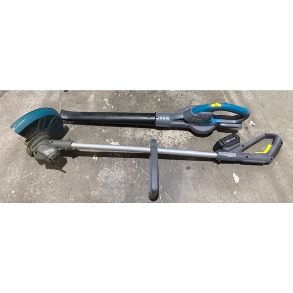 Yardworks Grass Trimmer 060-2342-0 w/ Yardworks Blower Sweeper 060-2392-0
