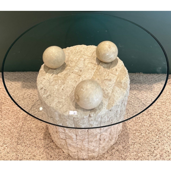 Modern Glass Round Table With Plaster / Stone Base 26D x 21T