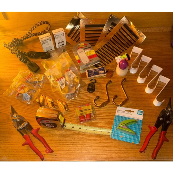 Assortment Of Hand Tools & Home Improvement Products - Tin Snips Coat Hooks Vent Covers & More