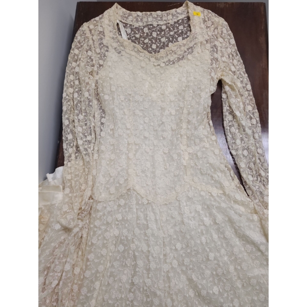 Vintage lace dress (55T) and lace tablecloths (various)