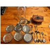 Image 1 : Canadian Dominion glass milk bottle circa 1948, apple slicer, spoon collection, silver plated coaste