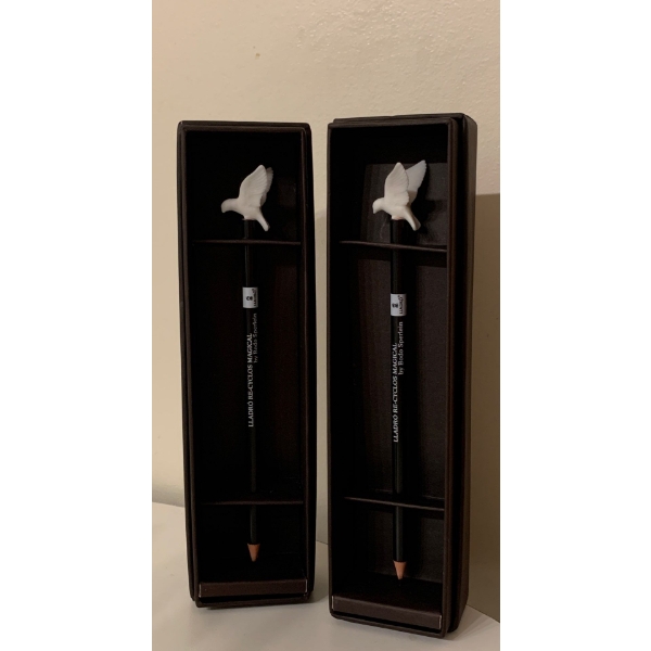 LLADRO  Pair of Pencils Topped w/ Porcelain Doves 
