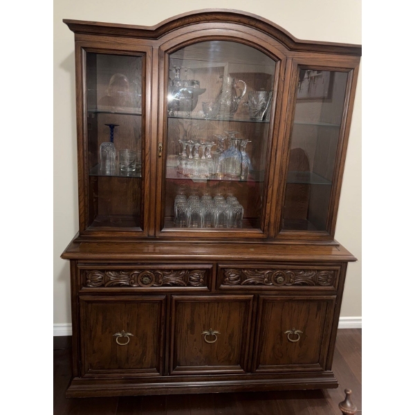 Traditional China Cabinet w/ Carved Detailing 51x20x74 Contents Not Included