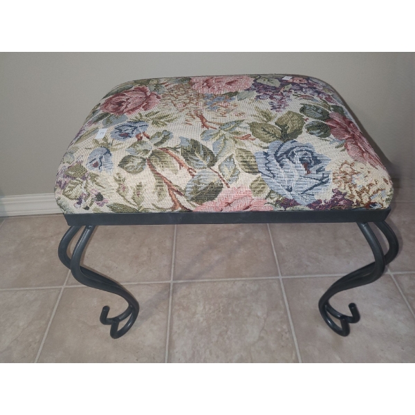 Metal Stool w/ Tapestry Roses 19 W, 14 D, 14 T  