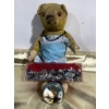 Image 1 : Stuffed Antique Bear Wearing Blue Dress, Abalone Shell Fragments, and Glass Paperweight