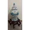 Image 1 : Lovely Oriental Style Vase w/ Lid  - 24T w/ Wooden Stand 