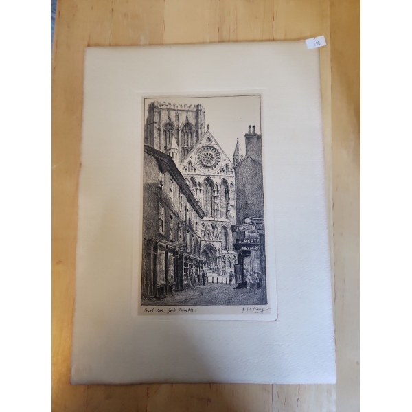 Etching "South Door" by J.W. King 15 X 11 W Including Matting