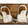 Image 2 : Hand Made white fur mittens with child Size Deer skin moccasins.