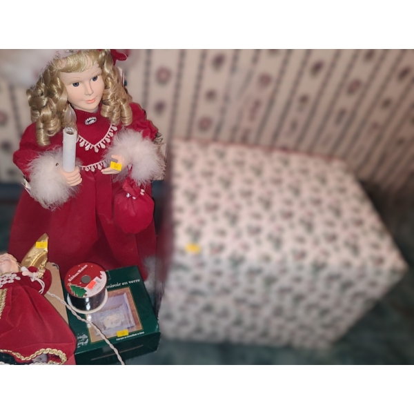 Girl Holding Candle 24 T, Box w/ 3 Trays of Ornaments and More!